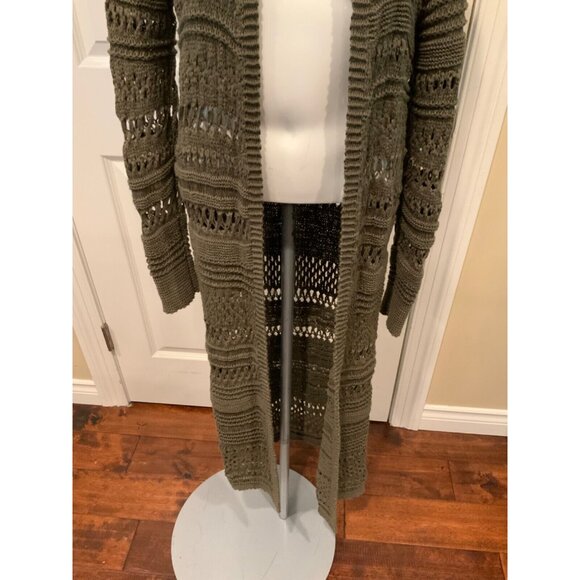 BCBG Max Azria Green Loose Knit Long Duster Cardigan, Size XS - Picture 3 of 9